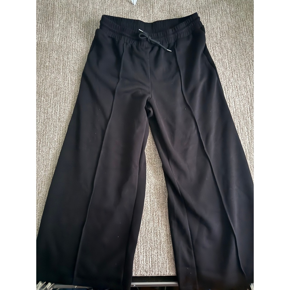 Black Wide Leg Pintuck Drawstring Trousers High Rise Lounge Pants Womens